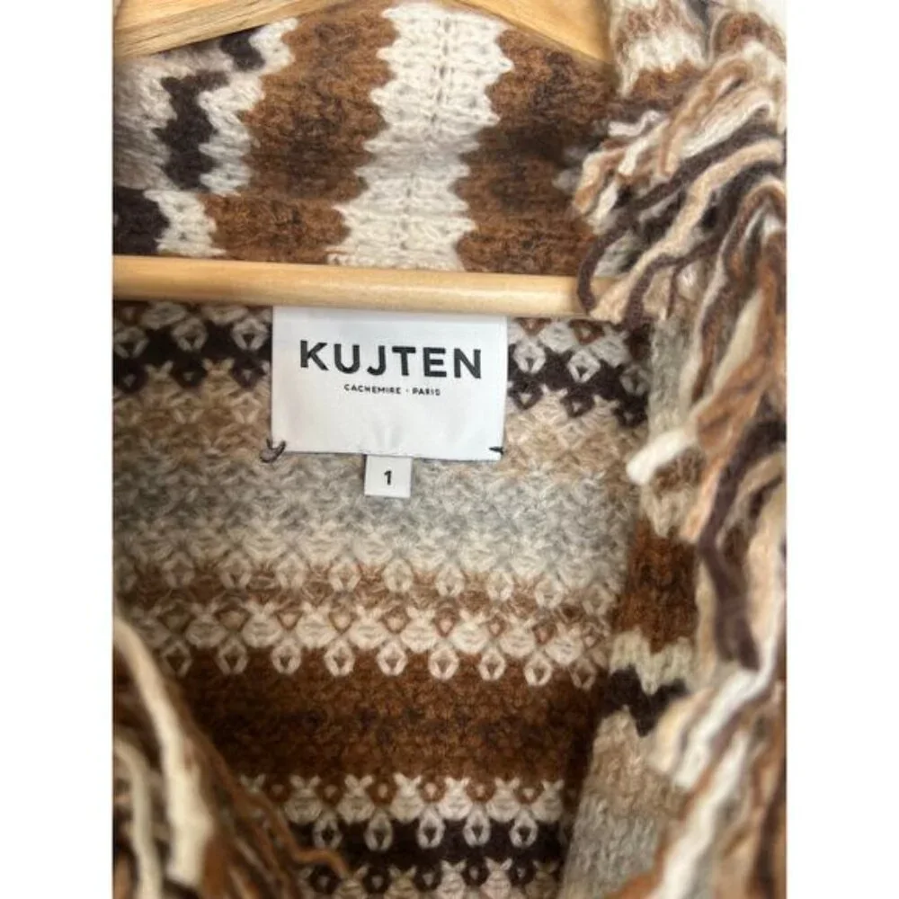 NEW Kujten Paris Zaina Cashmere Belted Waist Long Sleeve Jacket Brown Size: 1 - Picture 4 of 7